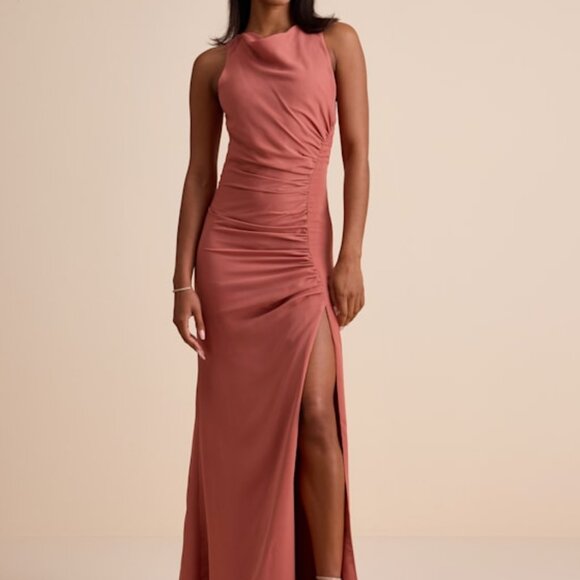 Lulus Dresses & Skirts - Lulus Mikaila Rusty Rose Cowl Neck Ruched Column Maxi Dress Pink - Size XL